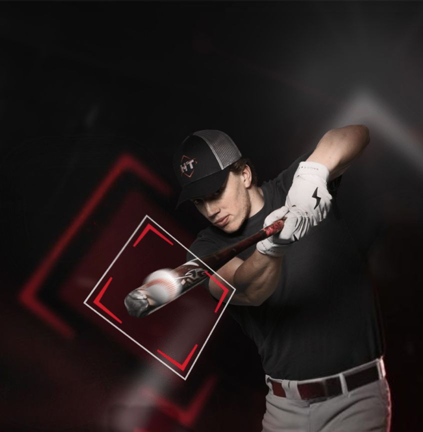 baseball player swinging in HitTrax batting cage